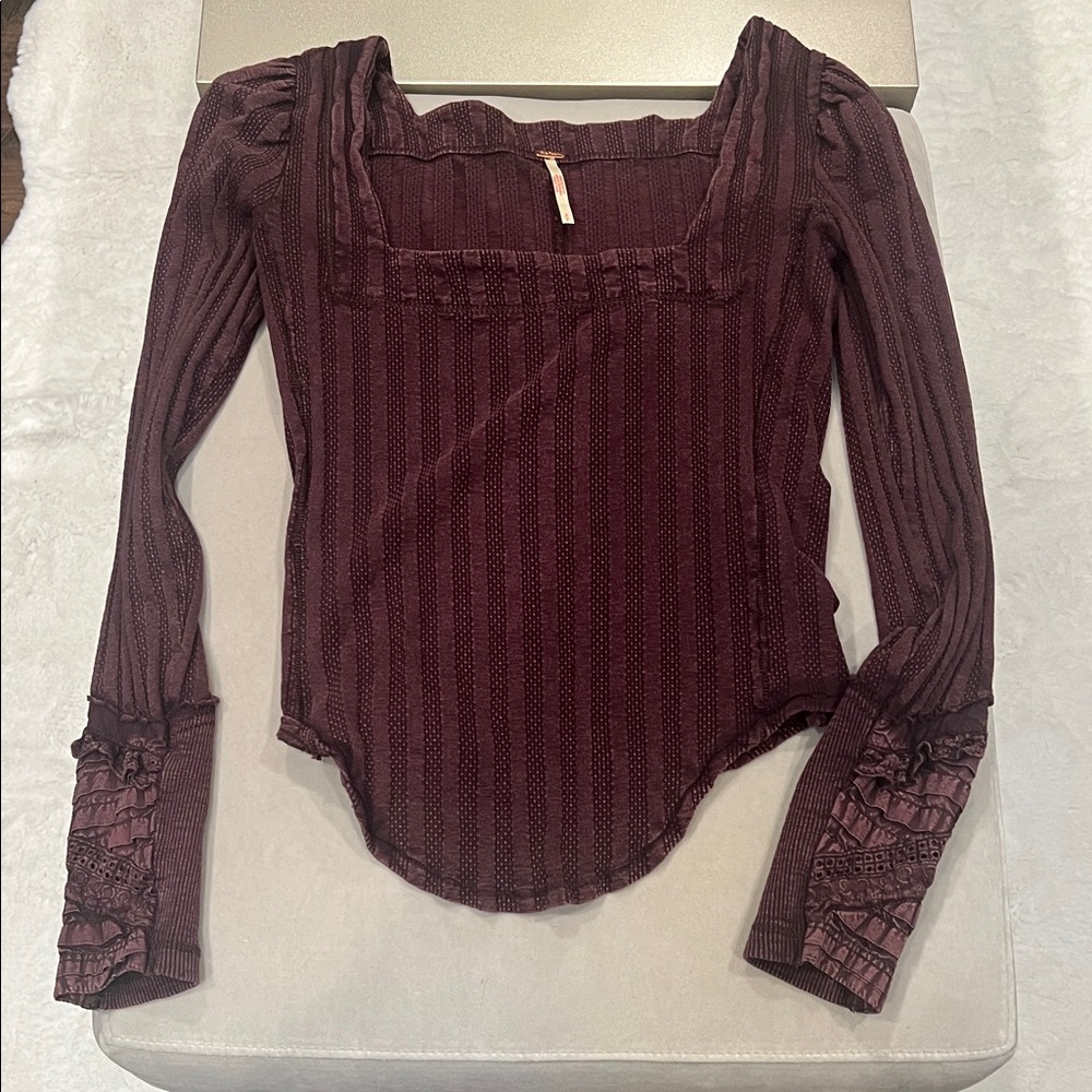 Free People Deep Burgundy Lace Sleeve Blouse